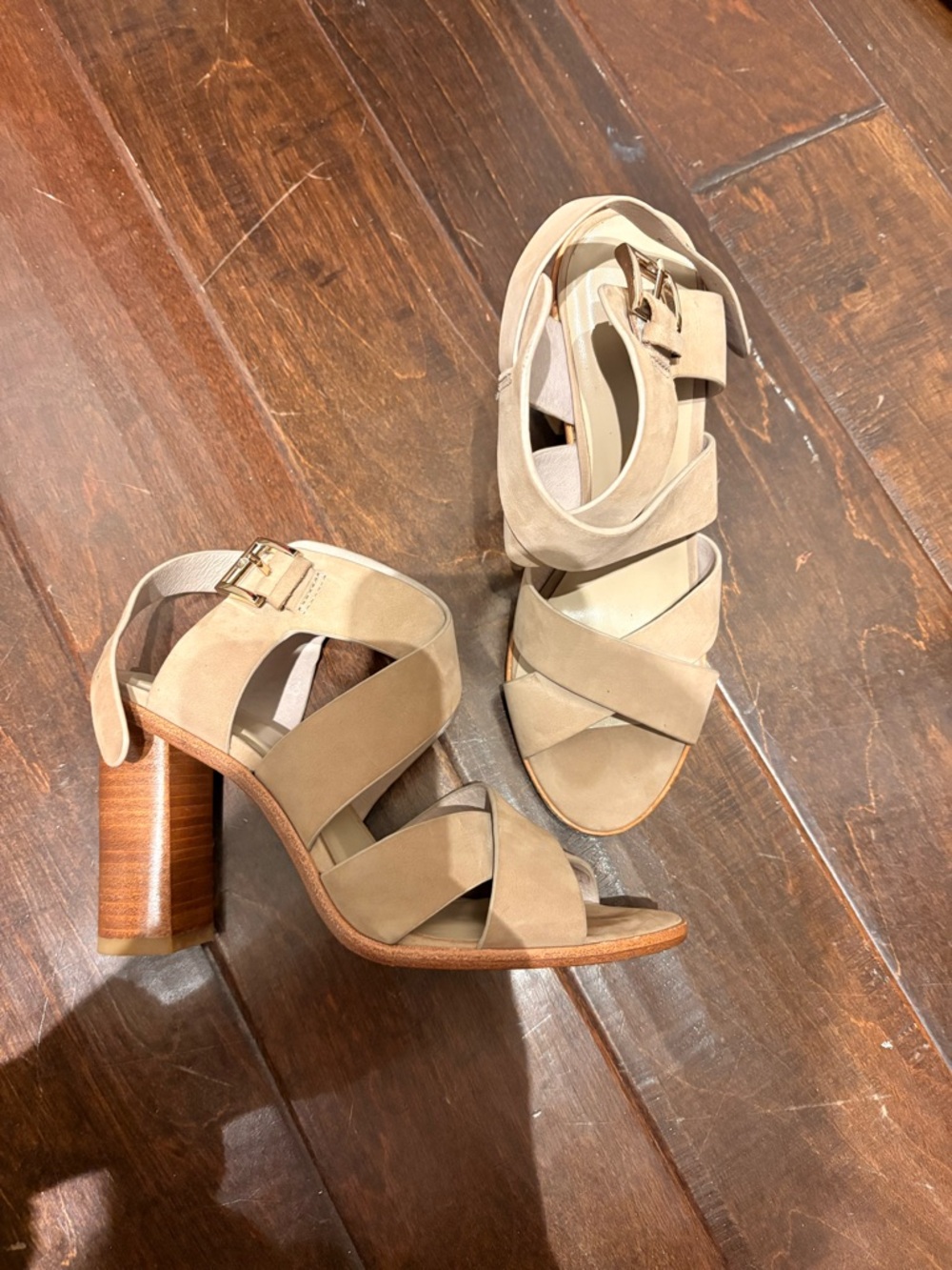 Joie Taupe Strappy Block Heel Sandals